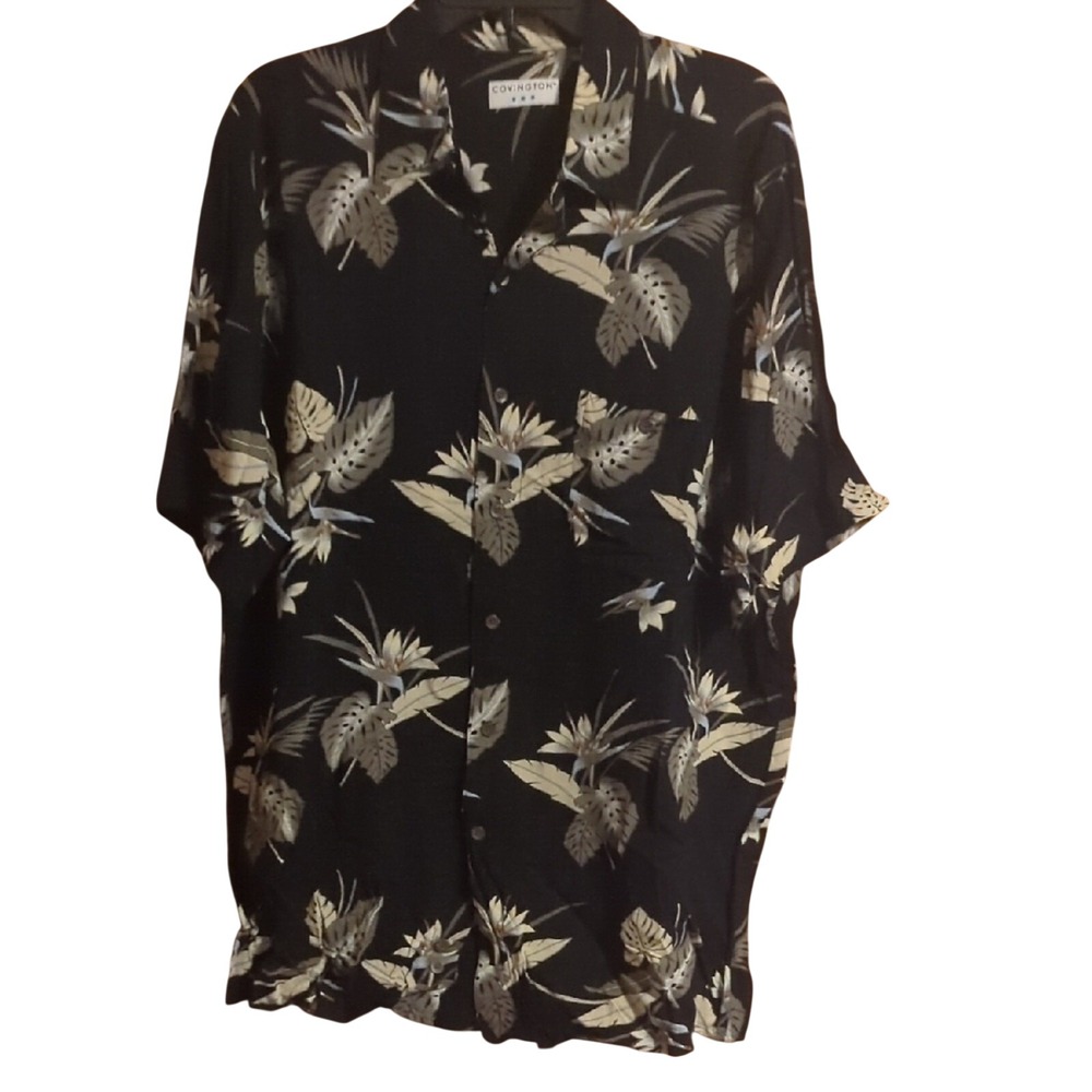 Covington Black Hawaiian Tropical‎ Casual Button-Down Shirt Sz XL
